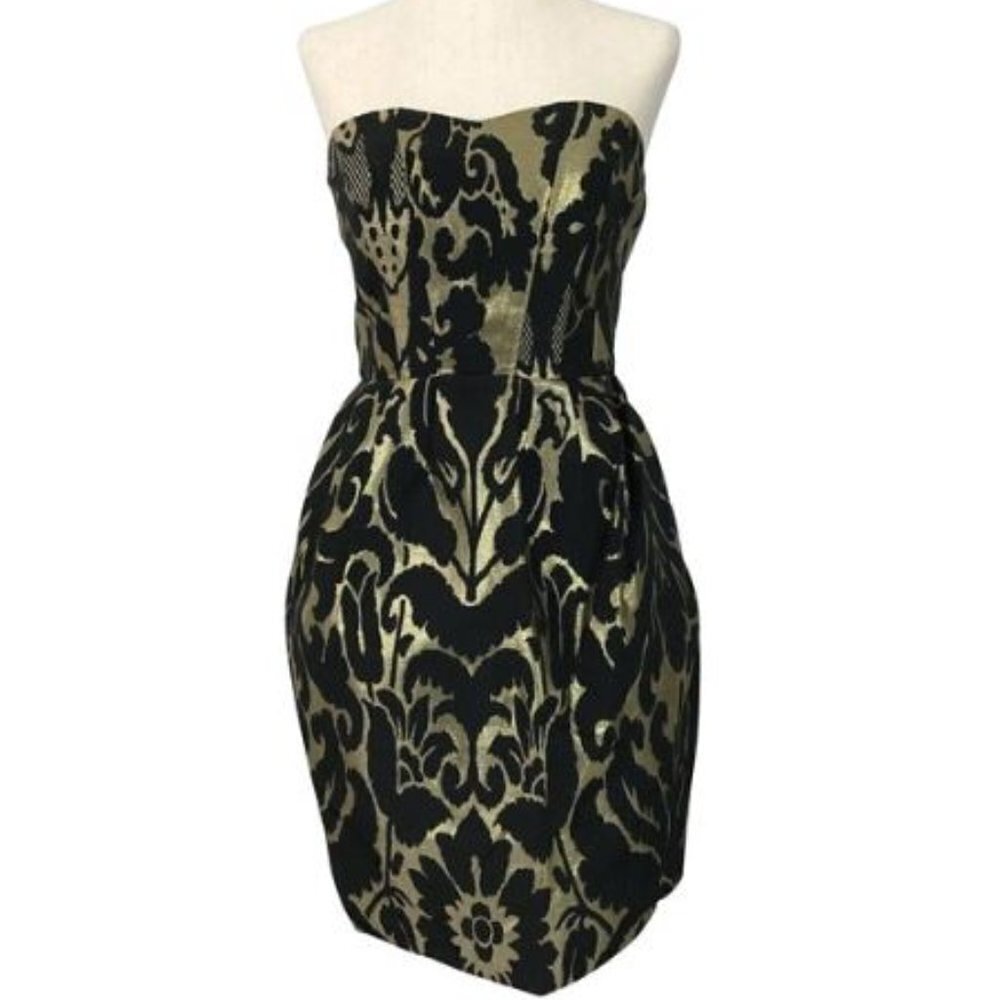 H&M Women Black Metallic Gold Sleeveless Mini Cocktail Party Dress Size 4